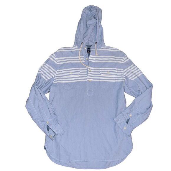 CHAPS Men’s Blue & White 1/4 Button Up Drawstring Hoodie Size M - Picture 1 of 7